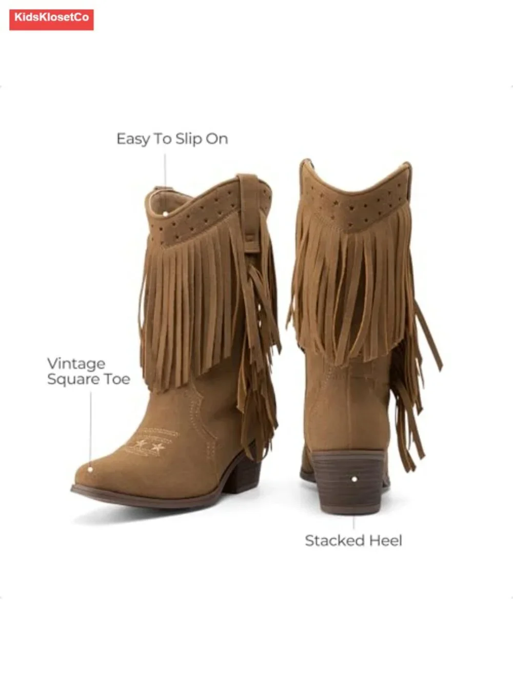 Girls Cowboy Boots with Tassel Fringe - Western Boots Comfy Slip-On